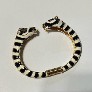 Vintage KJL Kenneth Jay Lane Zebra Enamel Striped Gold tone Bangle Cuff Bracelet